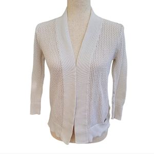 Michael Michael Kors macrame knit open cardigan sweater, S, white 3/4 sleeve